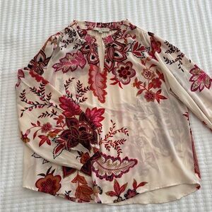 LOFT Floral Print Blouse - Pink and Red
